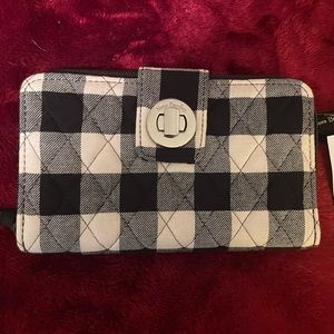 Vera Bradley Pearl Buffalo Checked  BLACK WHITE RFID TURN-LOCK ZIP WALLET - NWT